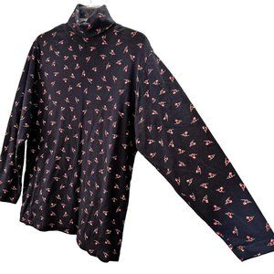 Eddie Bauer Turtleneck Shirt Top Cross Country Skier Print size L Women Blue